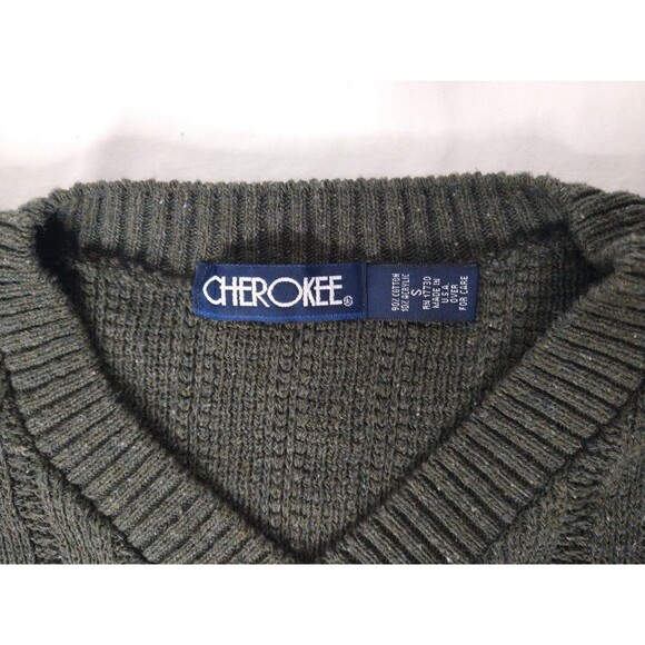 Vintage Cherokee Sweater Size S 90% Cotton Green Made in USA 80s Knit Chunky - Picture 5 of 8
